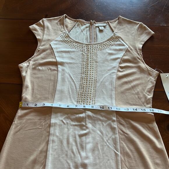 Ambar Beige & Tan Studded Knit Dress NWT Bodycon Woman Size Large Cap Sleeve - Picture 8 of 9